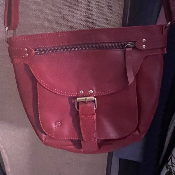 Born Handbags - BORN Genuine Leather Red Wine Colored Crossbody Bag with Belt Buckle Hardware